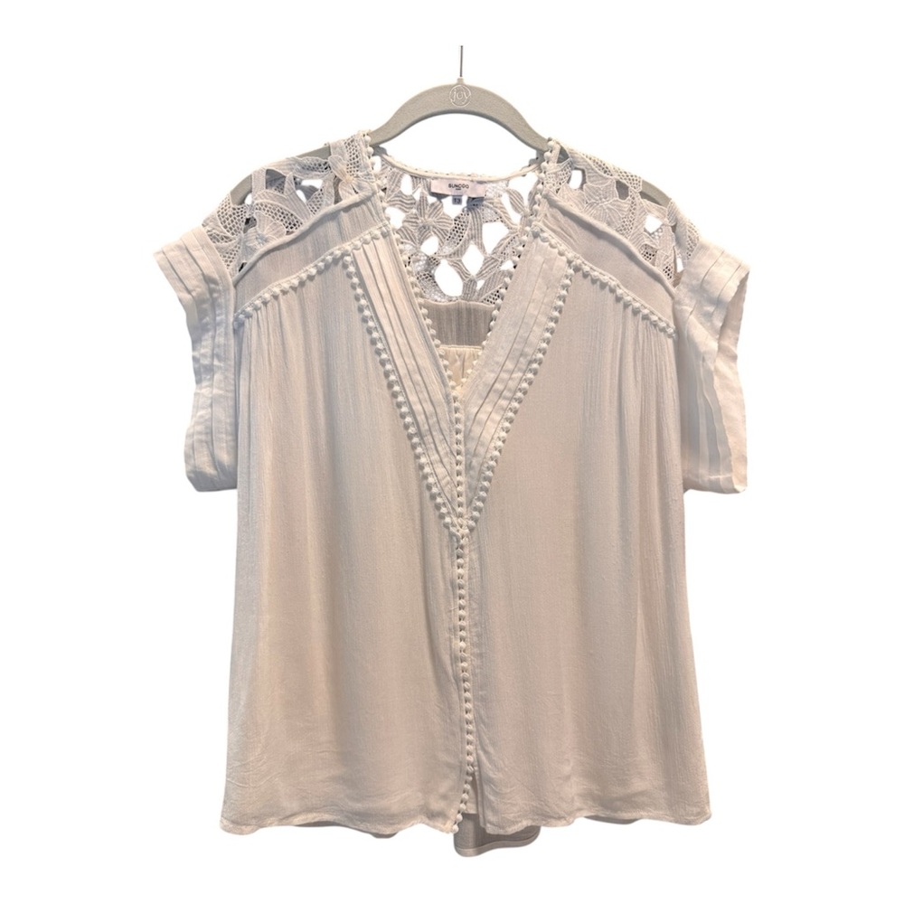 SUNCOO Lace V-neck Short Sleeve Blouse